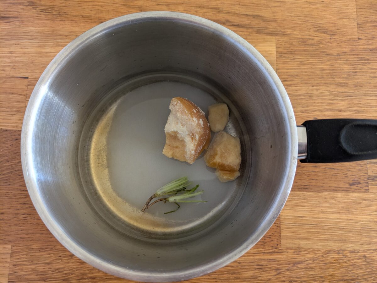 ingredients for Thai cucumber relish in the pan, ready to place on the stove
